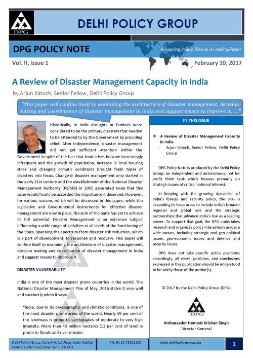 DPG Policy Note: Vol.II, Issue 1: A Review of Disaster Management Capacity in India