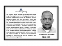 DPG mourns loss of Mr.Siddharth Shriram, Chairman and Managing Trustee