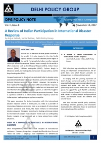 DPG Policy Note Vol. II, Issue 8:  A Review of Indian Participation in International Disaster Response