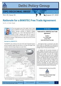Rationale for a BIMSTEC Free Trade Agreement