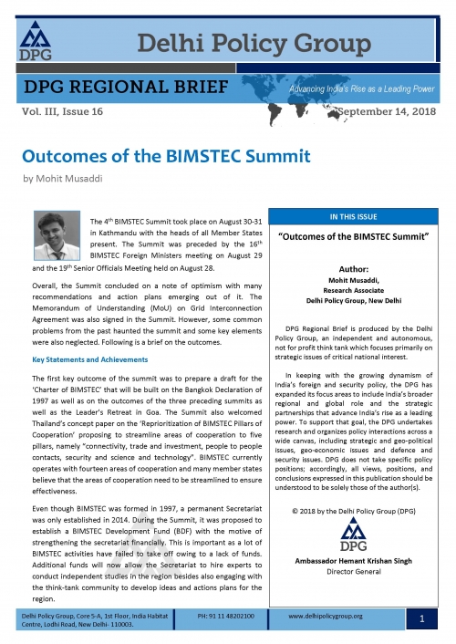 Outcomes of the BIMSTEC Summit